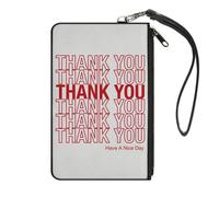 Canvas Zipper Wallet LARGE THANK YOU HAVE A NICE DAY Bag Print White/Red