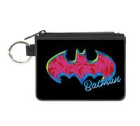 Canvas Zipper Wallet MINI X-SMALL BATMAN Icon/Batman Pose Fill Black/Yellows/Blu