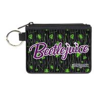 Canvas Zipper Wallet MINI X-SMALL BEETLEJUICE Roach/Skull Doodles Collage Black/
