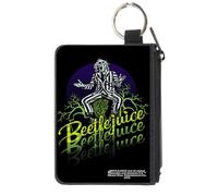 Canvas Zipper Wallet MINI X-SMALL BEETLEJUICE Sitting on Tombstone Pose/Trees Bl