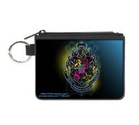 Canvas Zipper Wallet MINI X-SMALL Harry Potter Hogwarts Crest Black/Yellow/Aqua