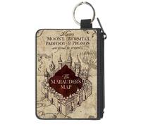 Canvas Zipper Wallet MINI X-SMALL Hogwarts School THE MARAUDER'S MAP Tan/Reds