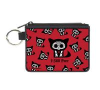 Canvas Zipper Wallet MINI X-SMALL Skelanimals Kit the Cat I STILL PURR Pose Red/