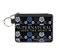 Canvas Zipper Wallet MINI X-SMALL SUPERNATURAL-JOIN THE HUNT Icons Scattered Bla