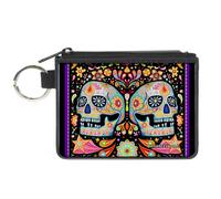 Canvas Zipper Wallet MINI X-SMALL Twin Calaveras/Floral Collage Black/Multi Colo