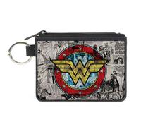 Canvas Zipper Wallet MINI X-SMALL Wonder Woman Logo/Comic Scenes Grays/Blue/Red/