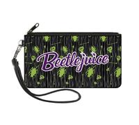 Canvas Zipper Wallet SMALL BEETLEJUICE Roach/Skull Doodles Collage Black/Gray/Gr