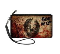 Canvas Zipper Wallet SMALL FRIDAY THE 13th Jason Mask/Trees Tans/Blood Splatter/
