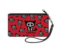 Canvas Zipper Wallet SMALL Skelanimals Kit the Cat I STILL PURR Pose Red/Black/W