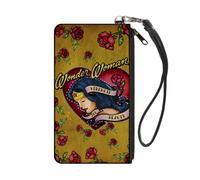 Canvas Zipper Wallet SMALL Studded WONDER WOMAN Heart STRENGTH AND BEAUTY Tattoo