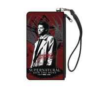Canvas Zipper Wallet SMALL Supernatural Castiel Angel Wings Pose Reds/Grays/Blac