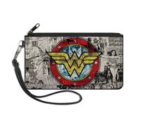 Canvas Zipper Wallet SMALL Wonder Woman Logo/Comic Scenes Grays/Blue/Red/Yellow