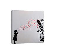 canvashop Quadri Moderni Banksy 30X30 Cm Quadro Stampe Su Tela Da Parete Quadrati Soggiorno Bansky Girl Astronauta Cuori Palloncini