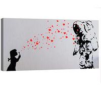 canvashop Quadri Moderni Banksy Cm 100X50 Astronauta Stampe Su Tela Canvas Soggiorno Bansky Bambina Girl Blowing