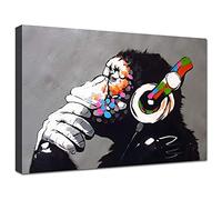 canvashop Quadro Banksy Dj Monkey 50x35 cm Stampe Su Tela Canvas Da Parete Quadri Moderni Soggiorno Arredo Casa Bansky Scimmia Street Art pop art