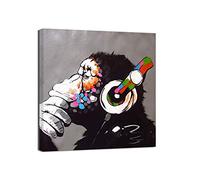 canvashop Quadro Banksy Dj Monkey 60x60 cm Stampe Su Tela Canvas Da Parete Quadri Moderni Soggiorno Quadrati Arredo Casa Bansky Scimmia Street Art