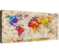 canvashop Quadro Mappamondo Rainbow 120x60 cm Stampa su Tela Canvas da Parete Astratto Colorato Artistico
