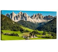 canvashop Quadro Montagna Dolomiti Val Di Funes Santa Maddalena Quadri Moderni Soggiorno Paesaggio Estate Natura Stampa Su Tela Canvas (140x70 cm)