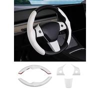 Canvcle Coprivolante per Tesla Model 3/Model Y in fibra di carbonio Kit coprivolante auto protezione volante adesivo decorazione interna accessori bianco