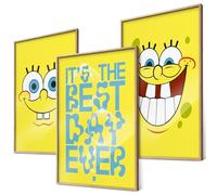 canvea Set di poster SpongeBob - Set di 3 espressioni facciali e scritta "It's the Best Day Ever" - DIN A4 da parete per cameretta dei bambini e adulti, idea regalo