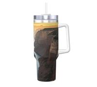 Canyon At Sunset - Bicchiere da caffè con manico e cannuccia, isolamento sottovuoto, in acciaio inox, a doppia parete, elegante, da viaggio, con supporto per tazza da caffè, per donne e uomini