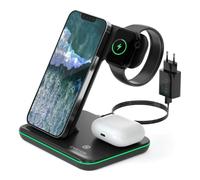 CANYON Caricatore Wireless 3 in 1 Base Ricarica iPhone Apple Watch Airpods Stazione Ricarica Apple compatibile con Dispositivi Qi Adattatore 18W, Controllo Touch con Retroilluminazione Nero