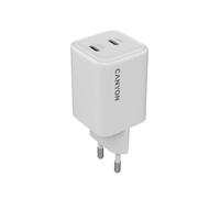 CANYON CU45CC GaN - Caricatore da parete doppio USB-C da 45 W, ricarica rapida PPS, adattatore di alimentazione UE a 2 porte, caricabatterie da viaggio compatto, bianco