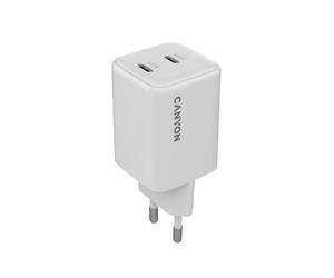 CANYON CU45CC GaN - Caricatore da parete doppio USB-C da 45 W, ricarica rapida PPS, adattatore di alimentazione UE a 2 porte, caricabatterie da viaggio compatto, bianco