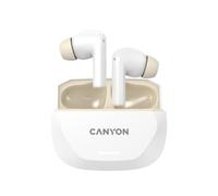 CANYON Hexagon 7 True Wireless Cuffie TWS con ANC & ENC, Bluetooth 5.4, ricarica wireless, durata della batteria 27h, Multipoint, Touch Control, bianco-beige