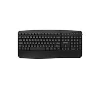 CANYON HKB-W6 - Tastiera wireless nera, 105 tasti, doppia connessione 2,4 GHz e Bluetooth, design ergonomico con poggiapolsi, interruttore a membrana, resistente agli spruzzi, 12 tasti multimediali