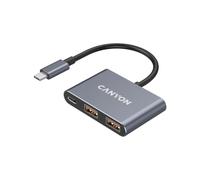 CANYON Hub USB-C DS-3 3 in 1, 2 porte USB-A + 1 porta USB-C, 10 Gbps, USB 3.2 Gen2, alloggiamento in alluminio, cavo da 12 cm, compatibile con Windows MacOS Android, grigio scuro
