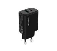 CANYON OnCharge 200 QC - Caricatore da parete da 20 W, USB-C PD & USB-A, ricarica rapida, adattatore di rete UE a doppia porta, ricarica rapida PPS, nero
