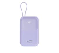 CANYON OnPower 101 - Batteria esterna da 10000 mAh con cavo USB-C integrato, PD 22,5 W e ricarica rapida QC 3.0, display digitale, batteria portatile sottile, viola