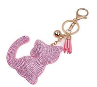 Caolator, portachiavi a forma di gatto, con strass, bel modello in lega, per auto e borsa rosa Rosa