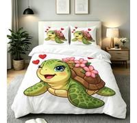 Caongat Set Copripiumino Una Piazza e Mezza, Tartaruga Verde, AQ7354 | Biancheria da Letto 200x200, con 2 Federe, Cerniera Invisibile, Angoli con Nastri, per Adolescenti Adulti, Camera da Letto