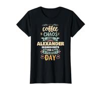 Caos del caffè e Alexander dicendo Alexander Personalizzato Maglietta con Stampa Grafica Economica, Donna, Nero, M