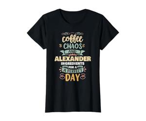 Caos del caffè e Alexander dicendo Alexander Personalizzato Maglietta con Stampa Grafica Economica, Donna, Nero, M