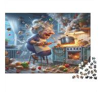 Caos in Cucina Puzzle per Adulti Puzzle 1000 Pezzi Carta Gioco di Puzzle 1000 Pezzi Nonna che Cucina Relax Casa 52x38cm/1000pcs