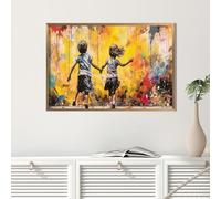 CAOXTART Dipinto a olio su tela con bambini che corrono, quadro astratto, poster di graffiti di Banksy per la cameretta dei bambini, murale decorativo per la casa (70x100 cm/senza cornice)