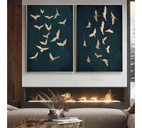 CAOXTART Dipinto di uccelli in volo su tela, poster e stampe di rondini astratte, arte murale nera, murale minimalista per la decorazione della casa (40x60cmx2/cornice interna)