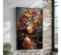 CAOXTART Dipinto su tela con farfalla colorata e sogno, arte murale estetica astratta di donna, poster e stampe di ritratti, arredamento per la camera da letto (50x70 cm/senza cornice)