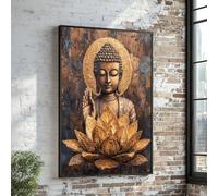 CAOXTART Dipinto su tela raffigurante il Buddha Lotus, ritratto spirituale da parete, stampa di poster con foto del Buddha dorato, opera d'arte decorativa meditativa (50x75 cm/senza cornice)