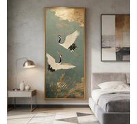 CAOXTART Grande dipinto verticale ad olio raffigurante una gru rossa, opera d'arte astratta con texture e foglia d'oro, stampe su tela di uccelli bianchi asiatici (40x120 cm/senza cornice)