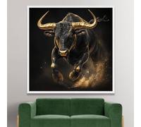 CAOXTART Majestic Bull Canvas Wall Art, poster e stampe di ritratti di tori dorati, dipinti su tela di animali selvatici, arredamento moderno per la casa (55x55 cm/cornice interna)