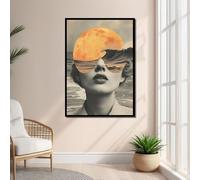 CAOXTART Opera d'arte surreale, poster e stampe di donna con oceano e riflesso della luna - Arte astratta su tela, dipinto moderno per la decorazione delle pareti (40x60 cm/senza cornice)
