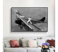 CAOXTART Poster Giocare a tennis su un aereo, stampa su tela, arte murale, bianco e nero, poster d'arte vintage, quadro per arredamento, cornice 70x110 cm