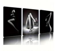 CAOXTART Poster su tela con donna sexy, immagine artistica da parete in vetro di vino bianco e nero per soggiorno, decorazione da cucina, opera d'arte, dipinto estetico (50x70cmx3/cornice interna)