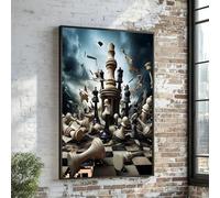 CAOXTART Quadro su tela con battaglia di scacchi, poster e stampe artistiche con scacchiera, dipinto su tela, per soggiorno, arredamento per la casa (40x60 cm/cornice interna)