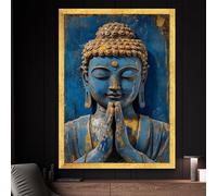 CAOXTART Serena statua del Buddha su tela, poster e stampe di meditazione blu e oro, dipinto su tela zen, opera d'arte per la casa (50x75 cm/senza cornice)