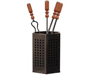 CAPALDO - Set da camino, in acciaio, con 4 accessori con impugnatura in legno, altezza 50 cm